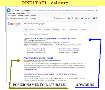       RICERCHE CON GOOGLE
POSIZIONAMENTO NATURALE e con ADWORDS dal 2017